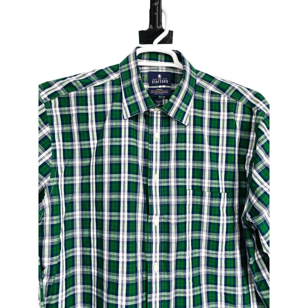 Men's‎ STAFFORD Travel Shirt Long Sleeve Oxford Stretch Size 17/32-35